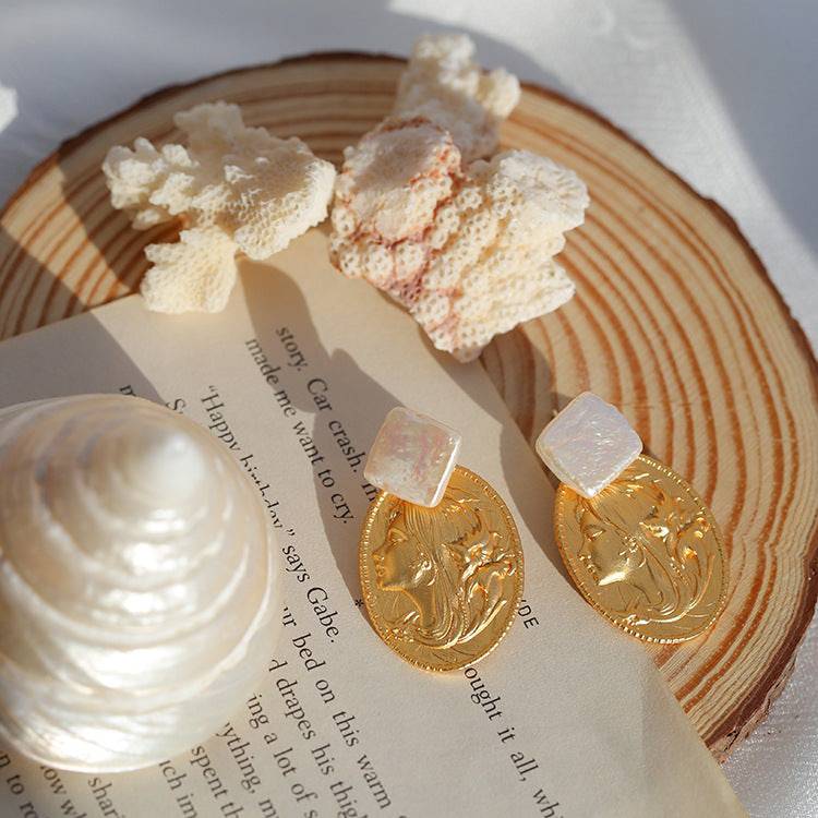 Oval Goddess Gold Coin Pearl Necklace and Earrings (Purchase Individually) - Zafari Studio Jewelry