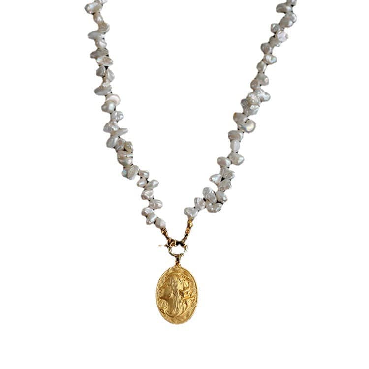 Oval Goddess Gold Coin Pearl Necklace and Earrings (Purchase Individually) - Zafari Studio Jewelry