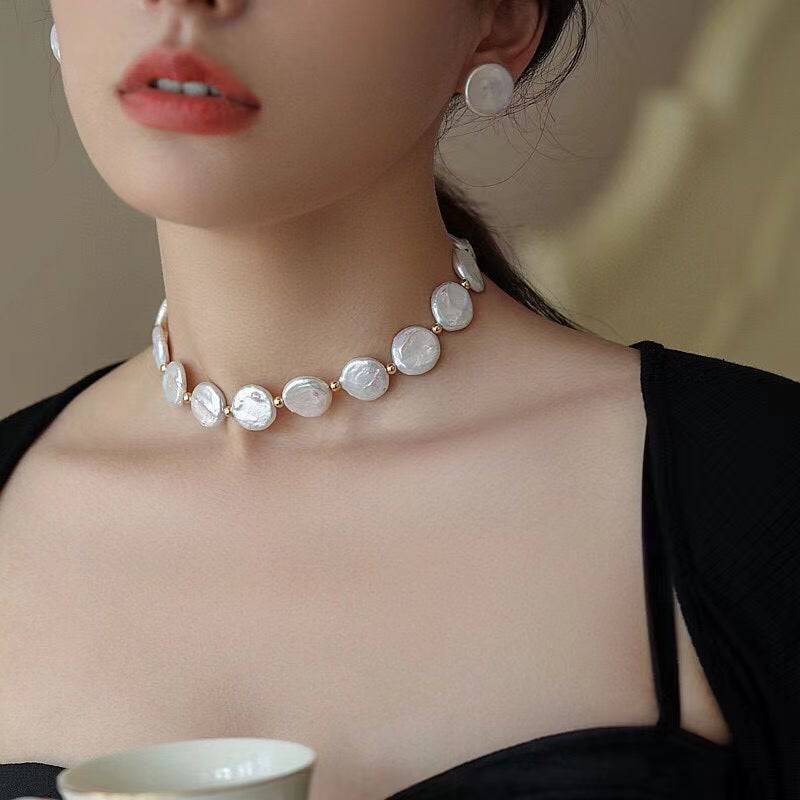 Button Pearl Necklace Bracelet and Earrings (Purchase Individually) - Zafari Studio Jewelry