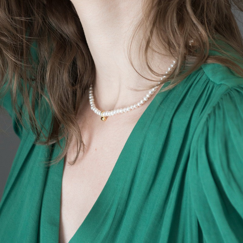 Gold Beaded Pearl Necklace - Zafari Studio Jewelry
