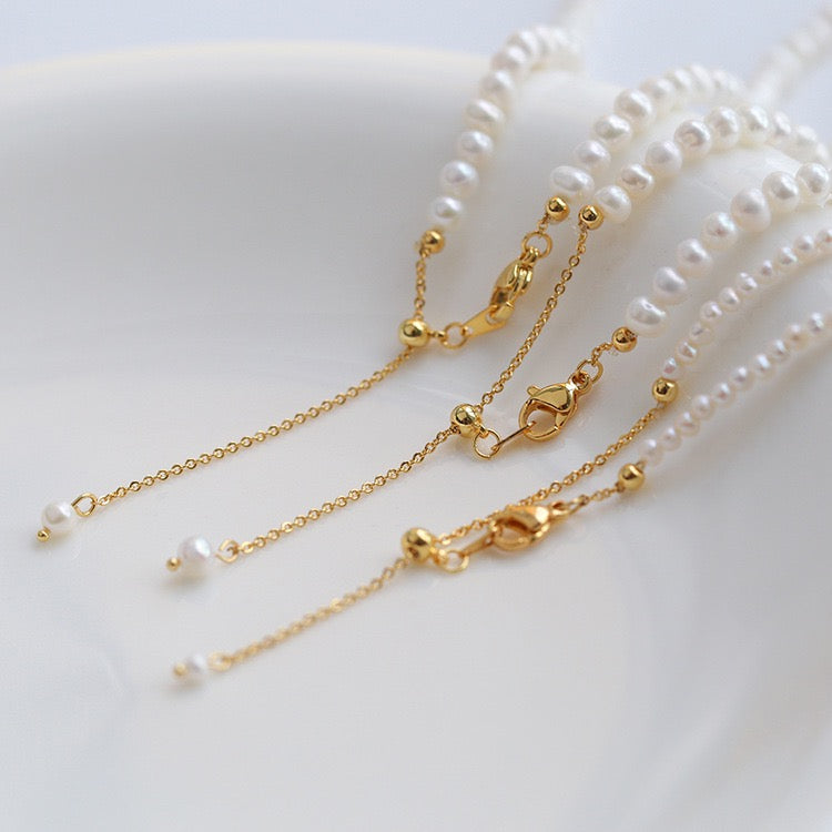 Gold Beaded Pearl Necklace - Zafari Studio Jewelry