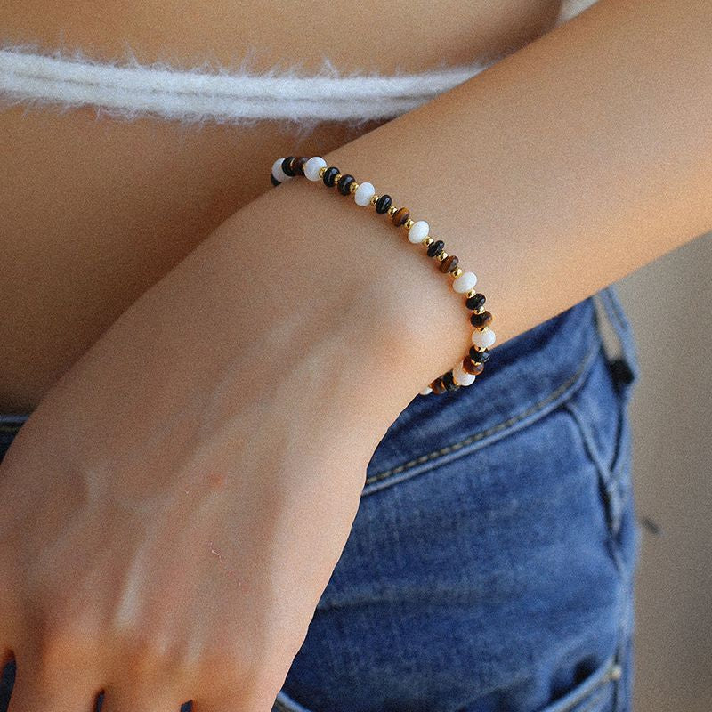 Tiger’s eye gems stitching chain black agate necklace and bracelet ( Purchase Individually) - Zafari Studio Jewelry