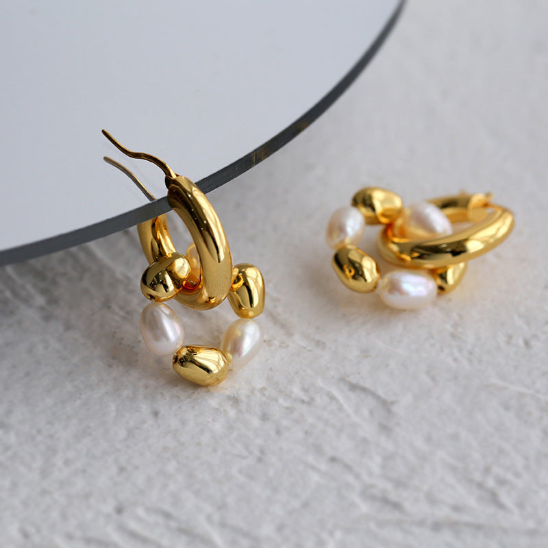 Gold Bean Hoops Pearl Earring Gold Vermeil - Zafari Studio Jewelry