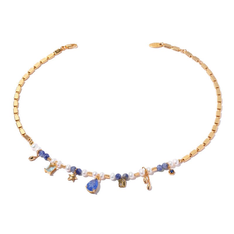 Elements zircon stones and pearl necklace - Zafari Studio Jewelry