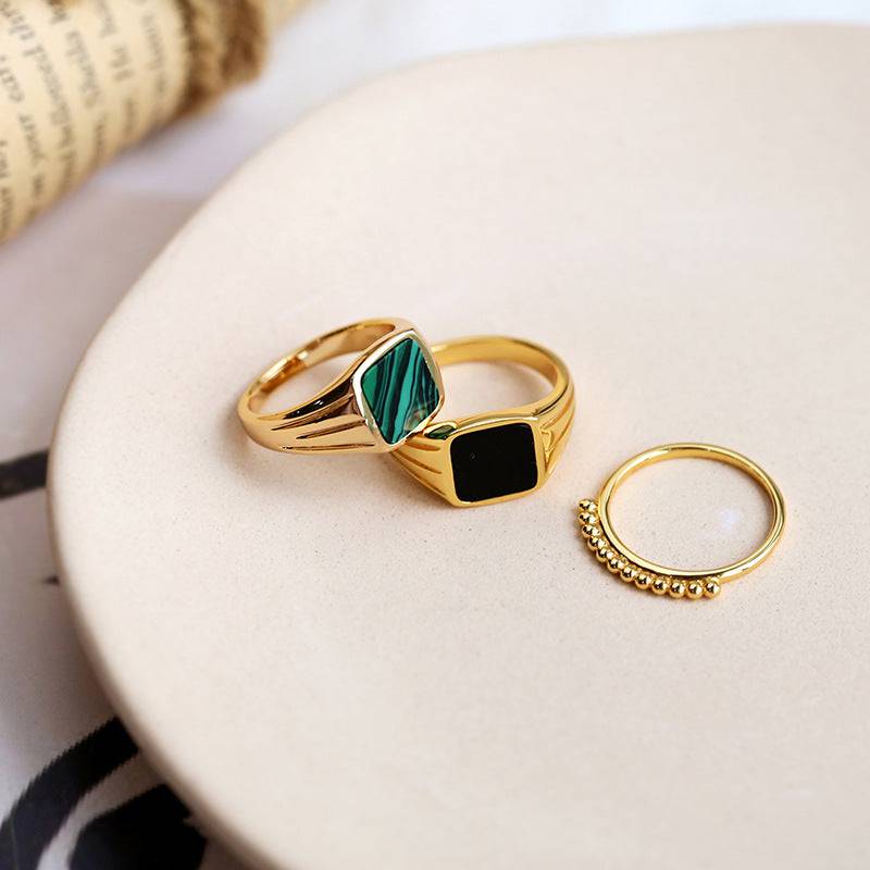 Malachite Signet Ring Gold Vermeil - Zafari Studio Jewelry