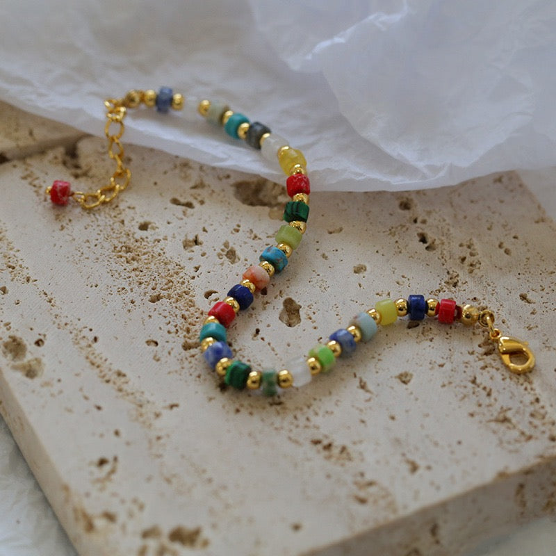 Multi-gems stitching chain colorful necklace and bracelet ( Purchase Individually) - Zafari Studio Jewelry