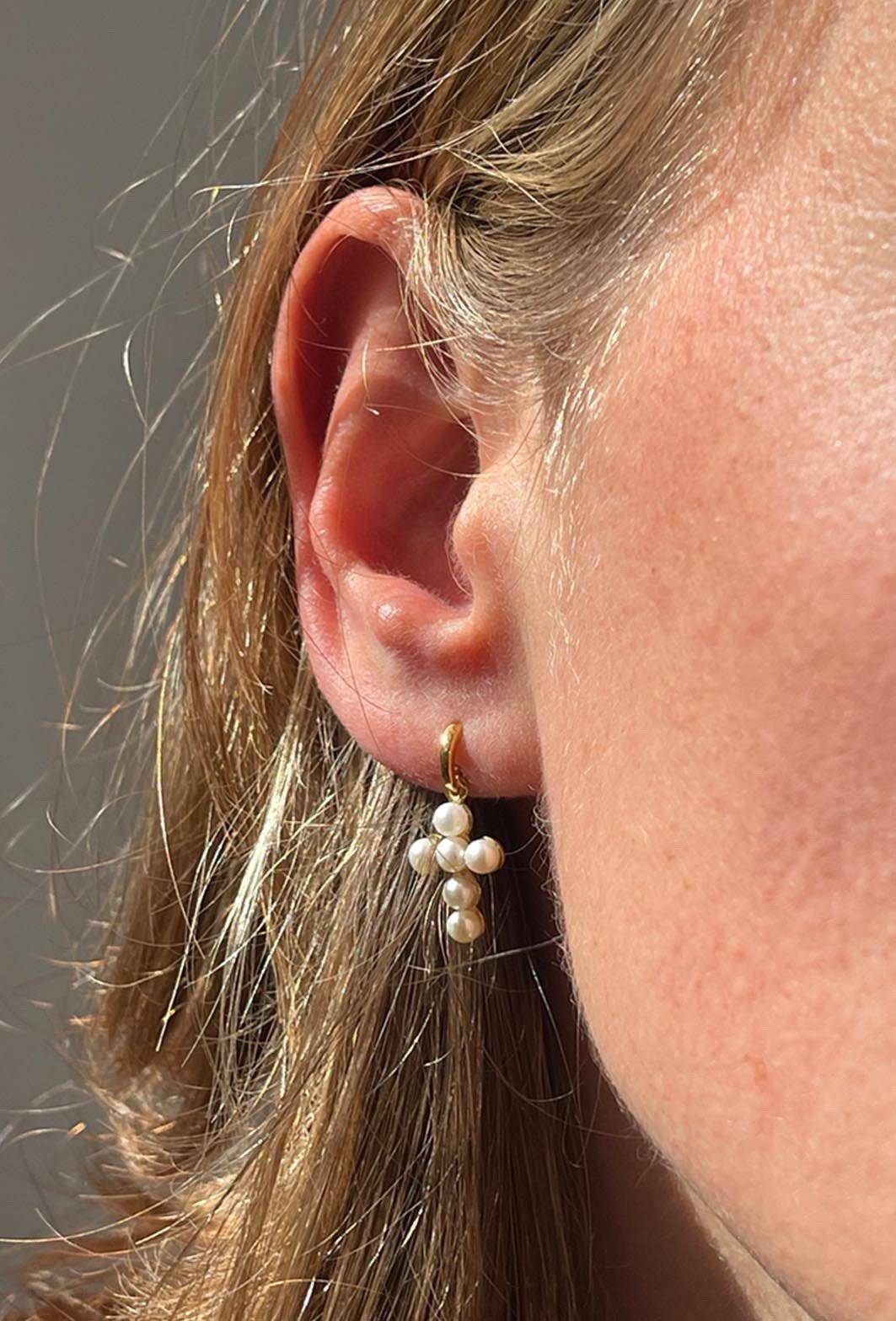 Vintage Cross Pearl Earrings Gold Vermeil - Zafari Studio Jewelry