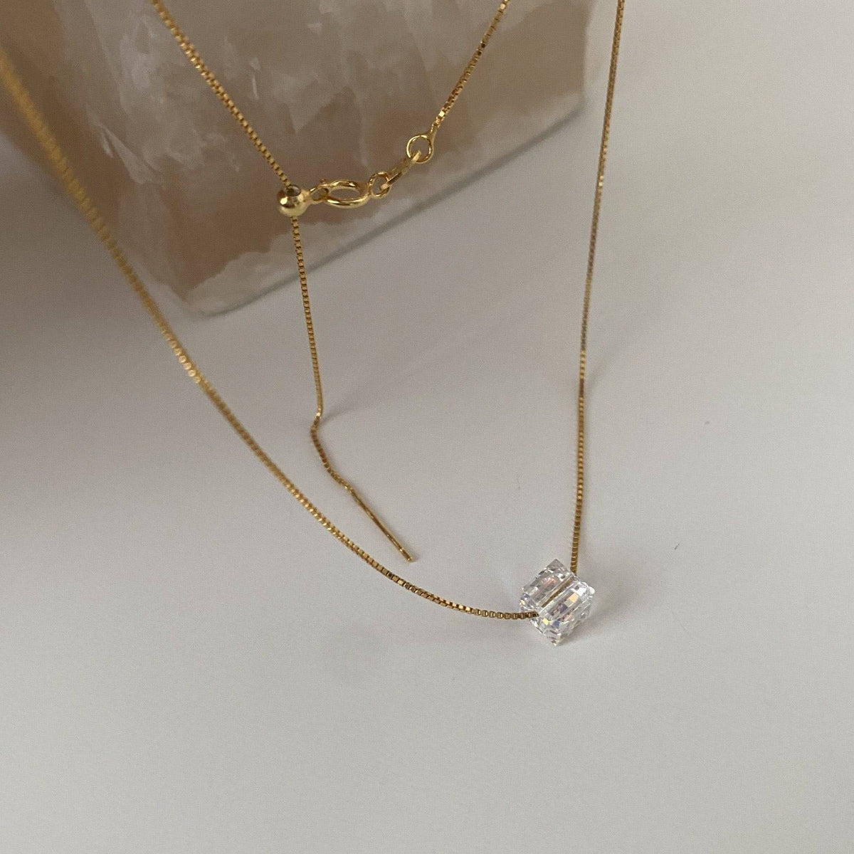 Symphony Swarovski Cube Crystal Necklace Gold Vermeil - Zafari Studio Jewelry