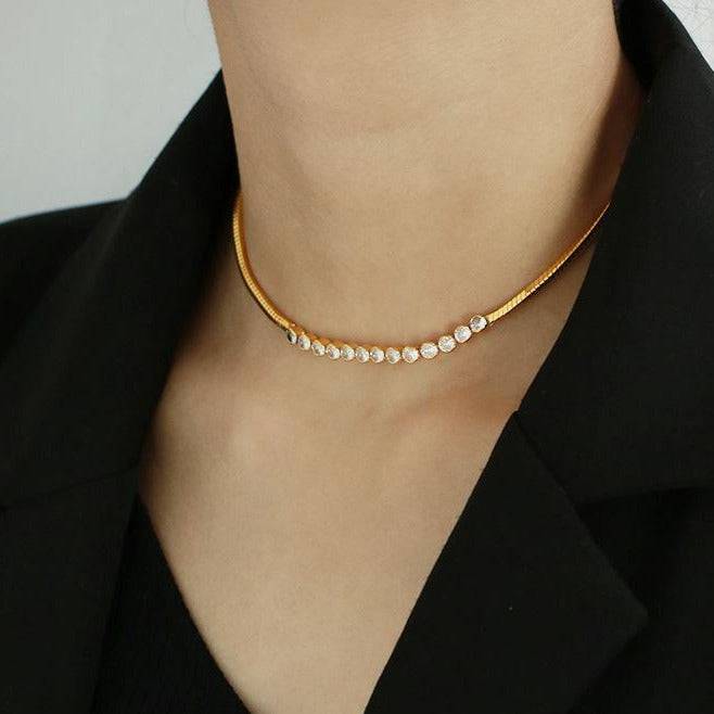 Ultra-Shine Cubic Zirconia Herringbone Choker Necklace - Zafari Studio Jewelry