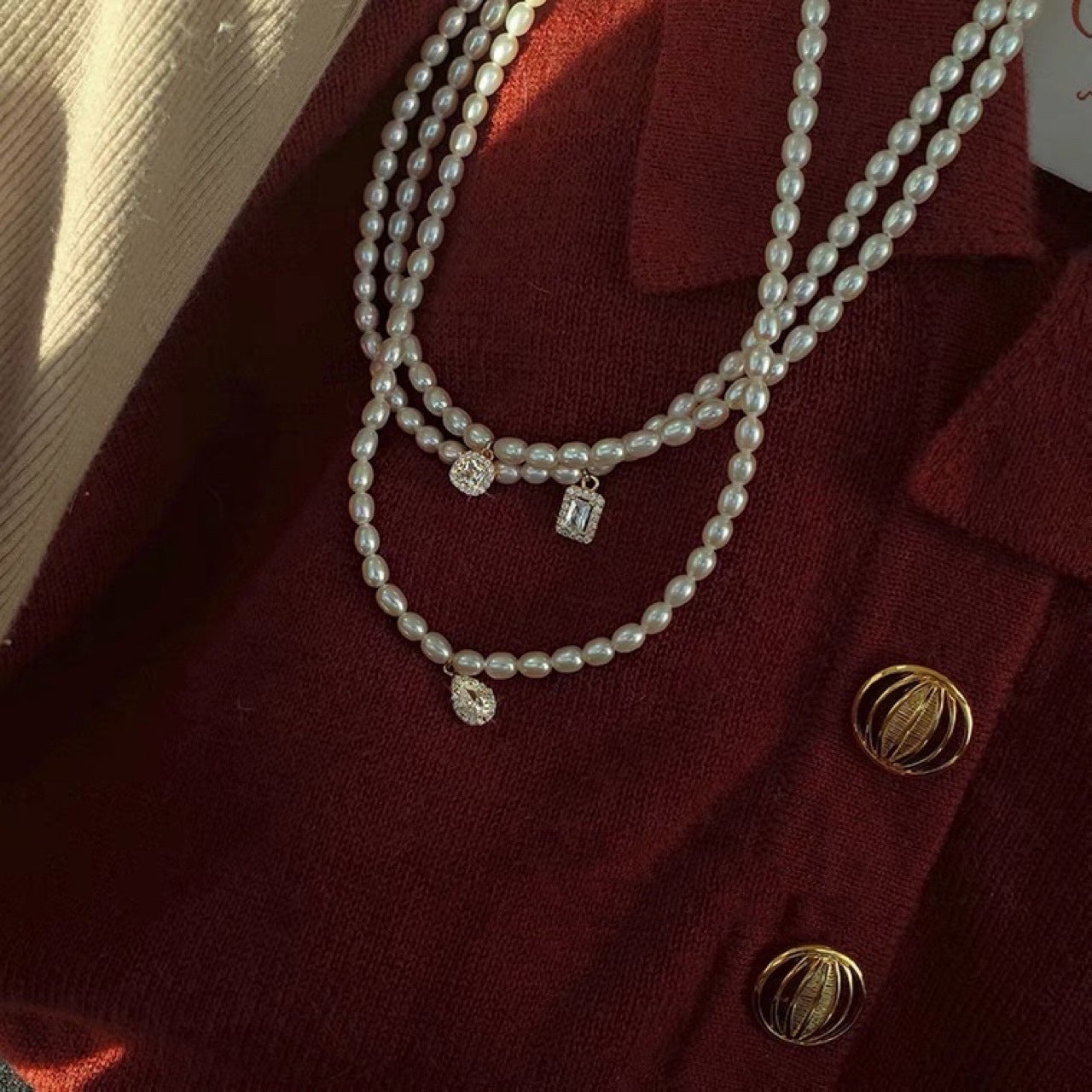 Small CZ Pendant Pearl Necklace - Zafari Studio Jewelry