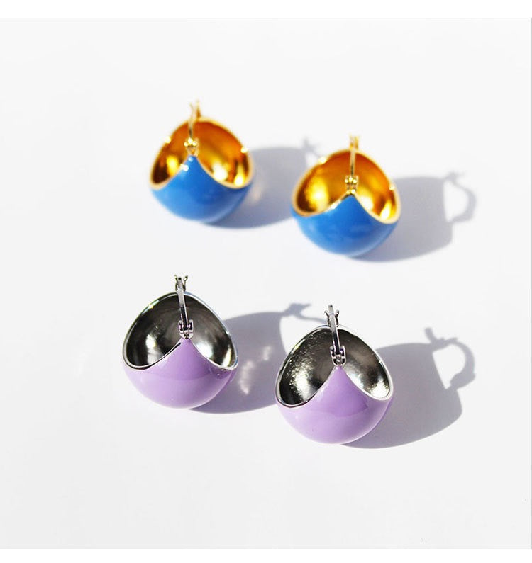 Color Enamel Round Disco Ball Hoop Stud Gold Earrings - Zafari Studio Jewelry