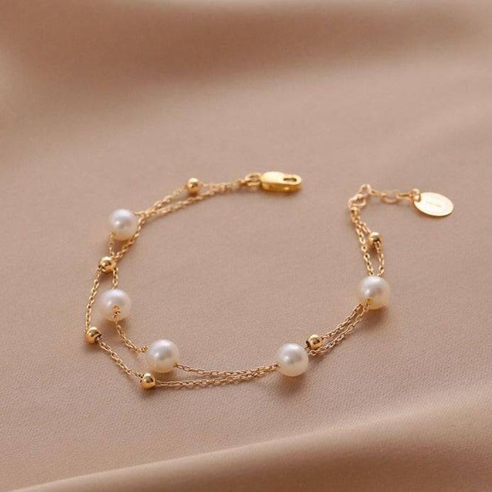 Layered Freshwater Pearl Bracelet 14K Yellow Gold, Zafari Studio