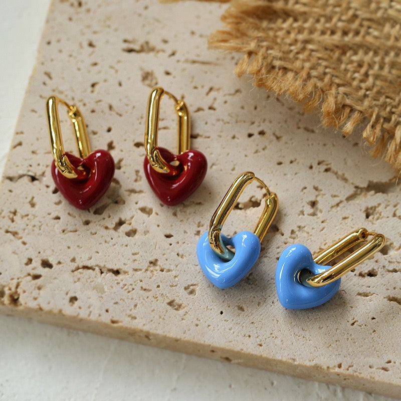 Enamel Glaze Heart Earrings - Zafari Studio Jewelry