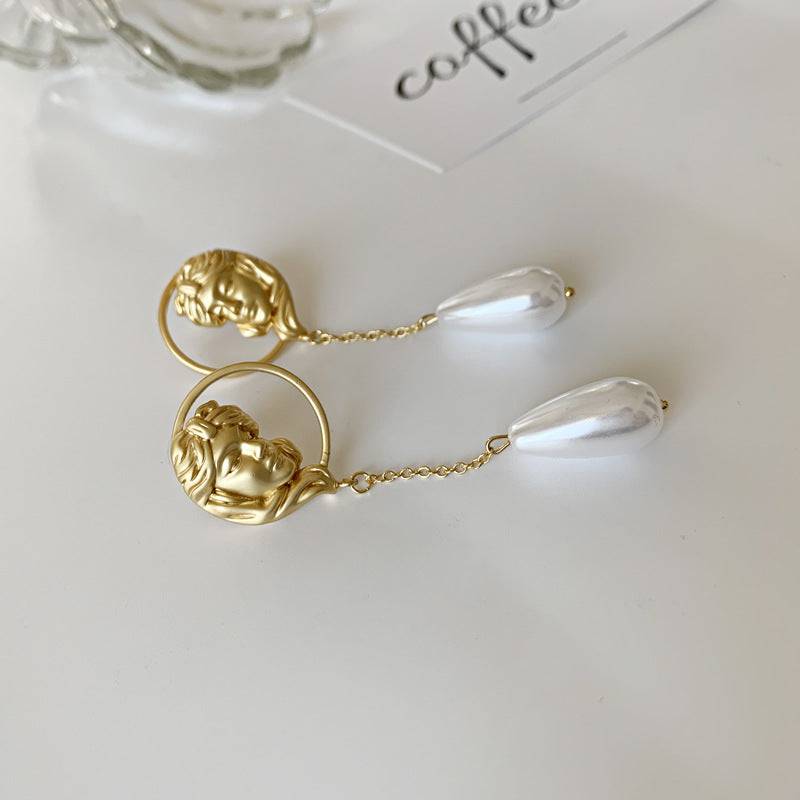 Face Coin Pearl Drop Earrings - Zafari Studio Jewelry