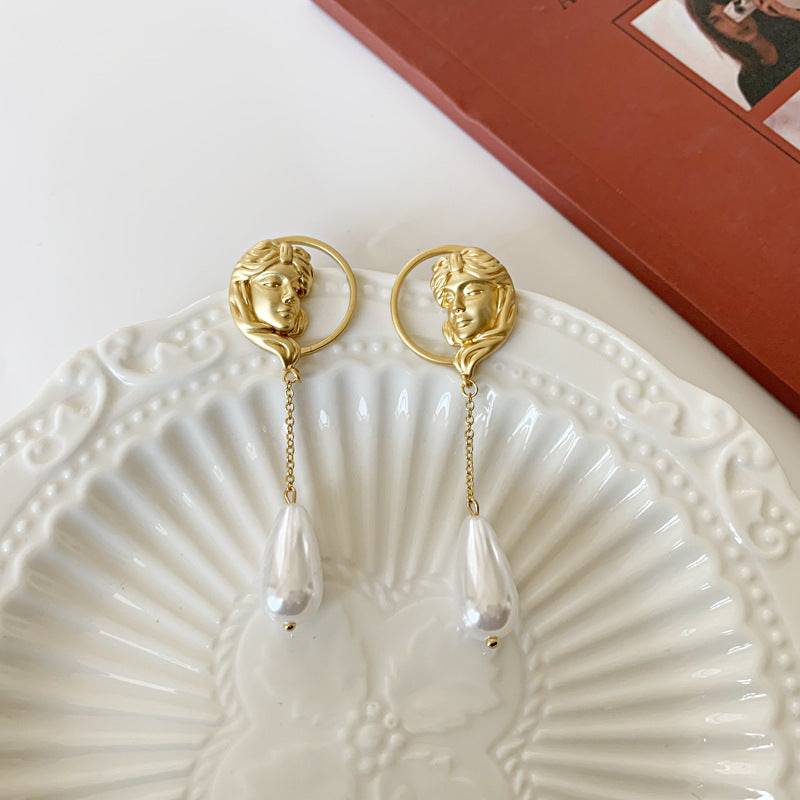 Face Coin Pearl Drop Earrings - Zafari Studio Jewelry