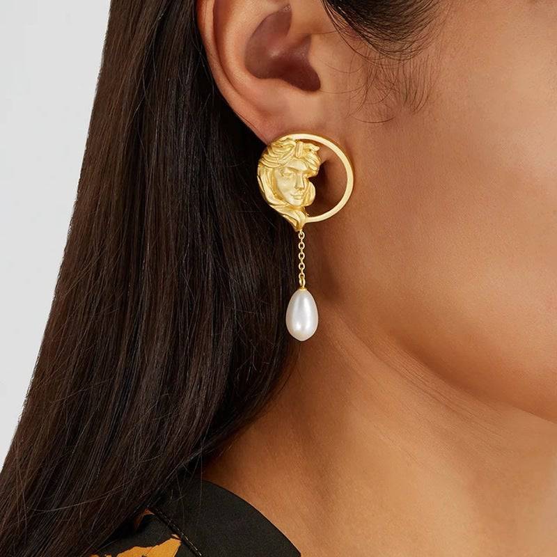 Face Coin Pearl Drop Earrings - Zafari Studio Jewelry