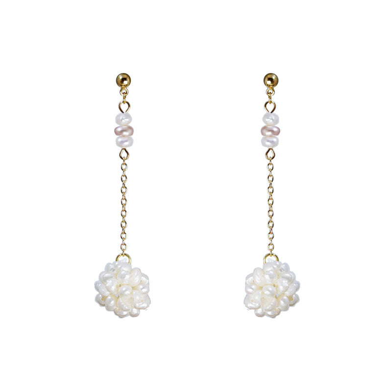 Flower Freshwater Pearls Drop Gold Earrings - Zafari Studio Jewelry