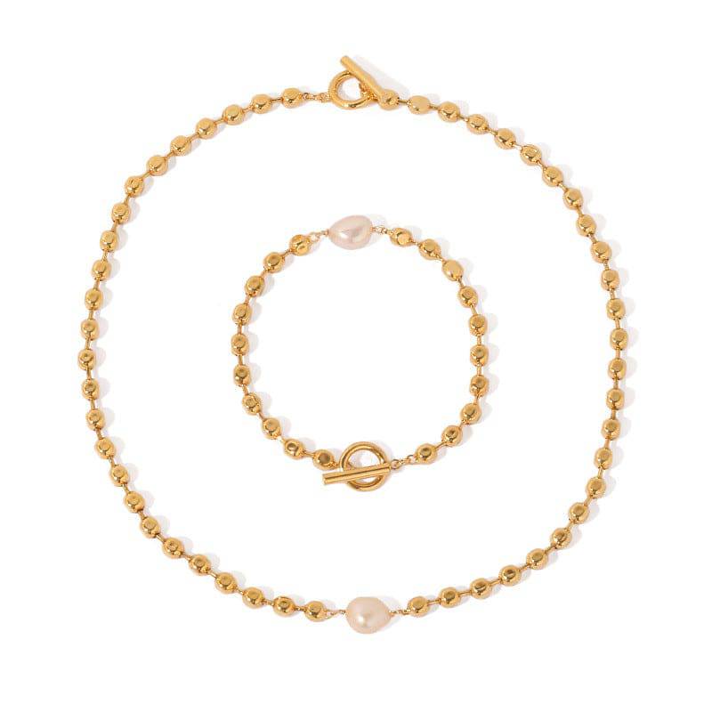Gold Beaded Pearl Choker Necklace and Bracelet (Purchase Individually) - Zafari Studio Jewelry