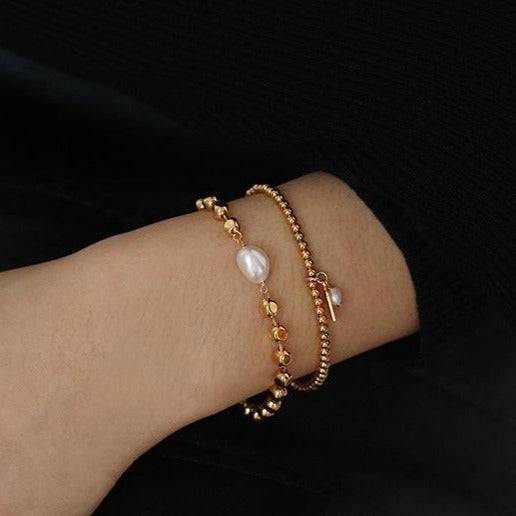 Gold Beaded Pearl Choker Necklace and Bracelet (Purchase Individually) - Zafari Studio Jewelry