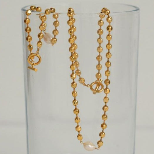 Gold Beaded Pearl Choker Necklace and Bracelet (Purchase Individually) - Zafari Studio Jewelry