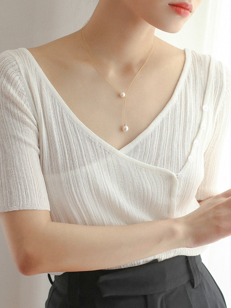 Simple Pearl Japanese Gold Wire Choker Necklace - Zafari Studio Jewelry