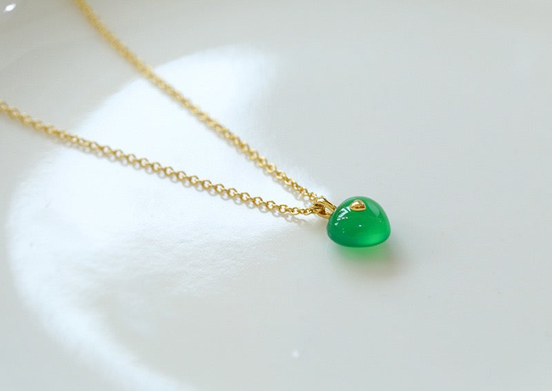 Green Agate Heart Pendant Necklace and Earrings (Purchase Individually) - Zafari Studio Jewelry