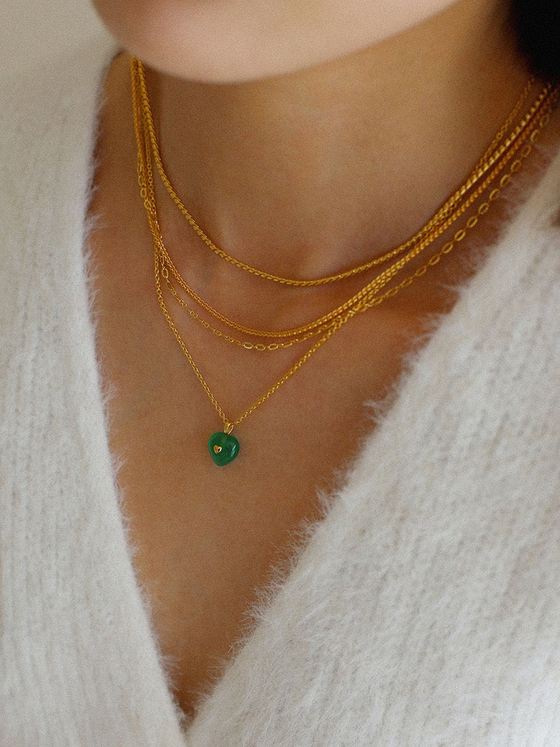 Green Agate Heart Pendant Necklace and Earrings (Purchase Individually) - Zafari Studio Jewelry