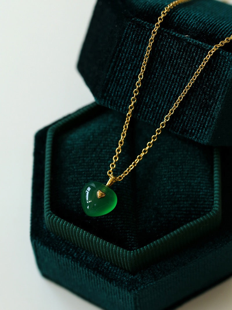 Green Agate Heart Pendant Necklace and Earrings (Purchase Individually) - Zafari Studio Jewelry