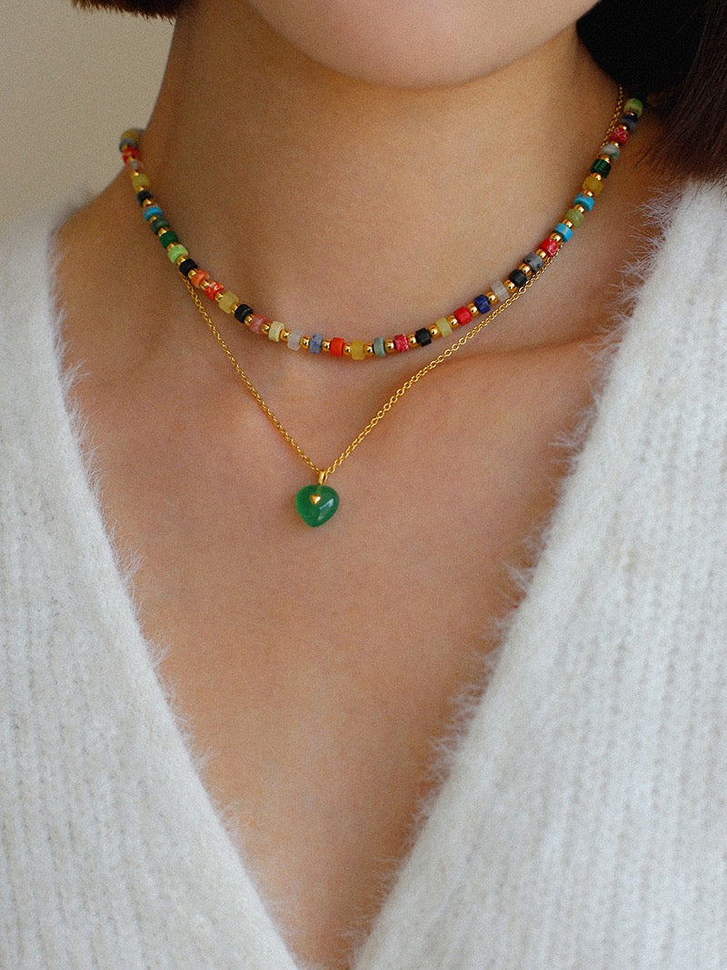 Green Agate Heart Pendant Necklace and Earrings (Purchase Individually) - Zafari Studio Jewelry