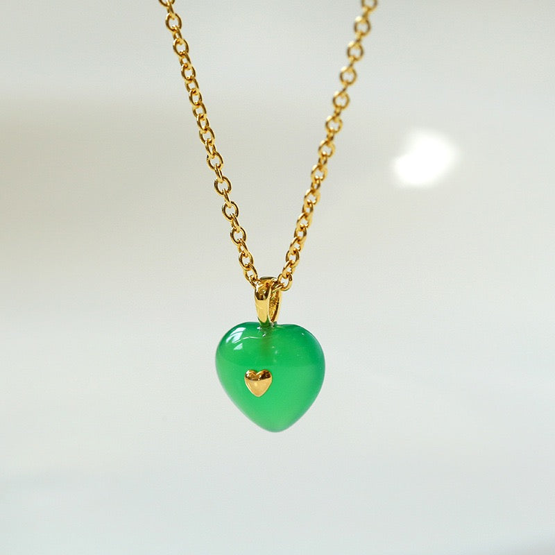Green Agate Heart Pendant Necklace and Earrings (Purchase Individually) - Zafari Studio Jewelry