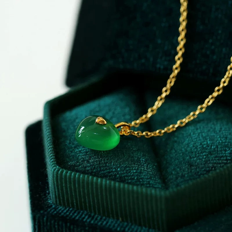 Green Agate Heart Pendant Necklace and Earrings (Purchase Individually) - Zafari Studio Jewelry