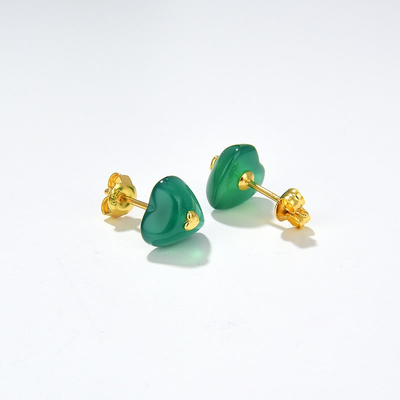 Green Agate Heart Pendant Necklace and Earrings (Purchase Individually) - Zafari Studio Jewelry