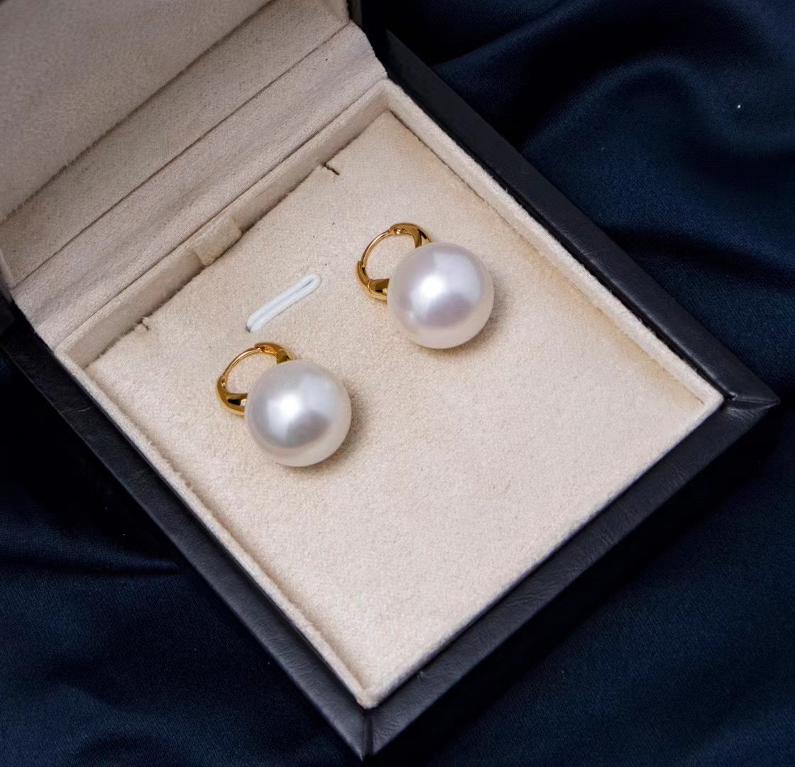 Round Hoop Freshwater Pearl 9.0-10.0mm Earrings Sterling Silver - Zafari Studio Jewelry