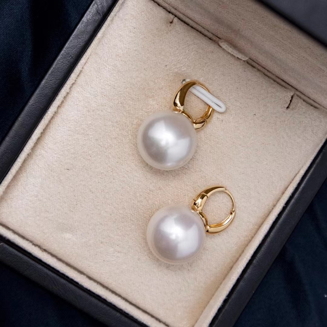 Round Hoop Freshwater Pearl 9.0-10.0mm Earrings Sterling Silver - Zafari Studio Jewelry