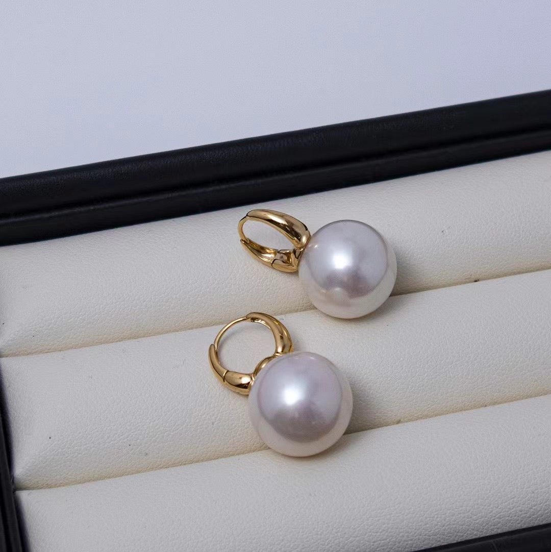 Round Hoop Freshwater Pearl 9.0-10.0mm Earrings Sterling Silver - Zafari Studio Jewelry
