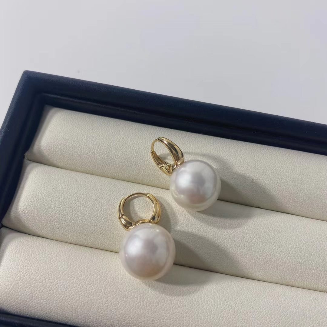 Round Hoop Freshwater Pearl 9.0-10.0mm Earrings Sterling Silver - Zafari Studio Jewelry
