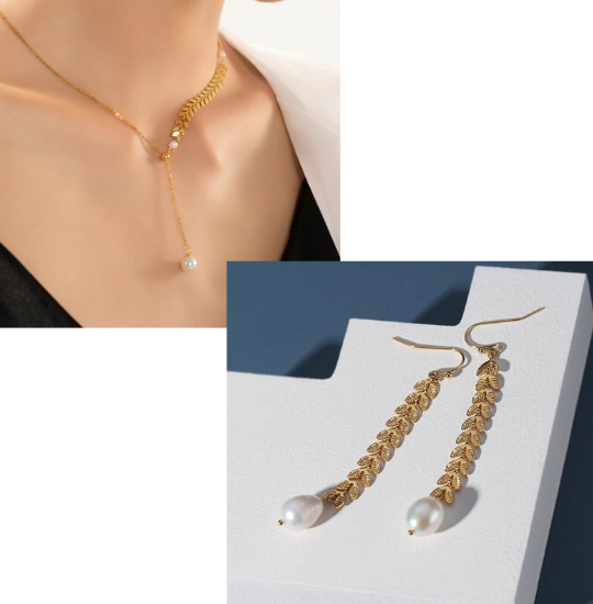 Gold Laurel Leaf Pearl Drop Necklace - Zafari Studio Jewelry