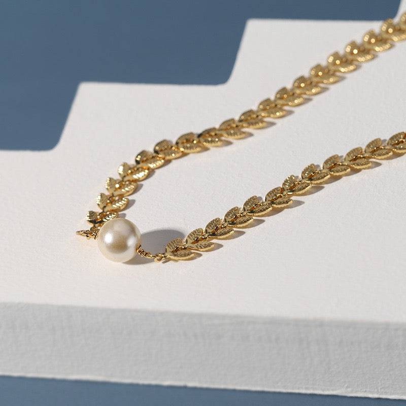 Gold Laurel Leaf Matching Pearl & Earrings Set (Sold Separately) - Zafari Studio Jewelry