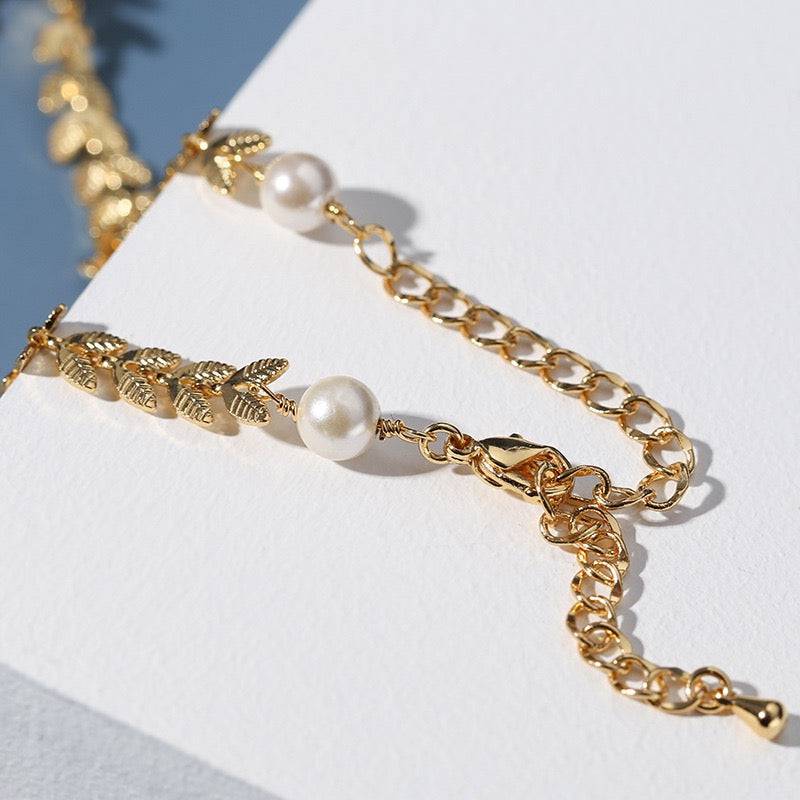 Gold Laurel Leaf Matching Pearl & Earrings Set (Sold Separately) - Zafari Studio Jewelry
