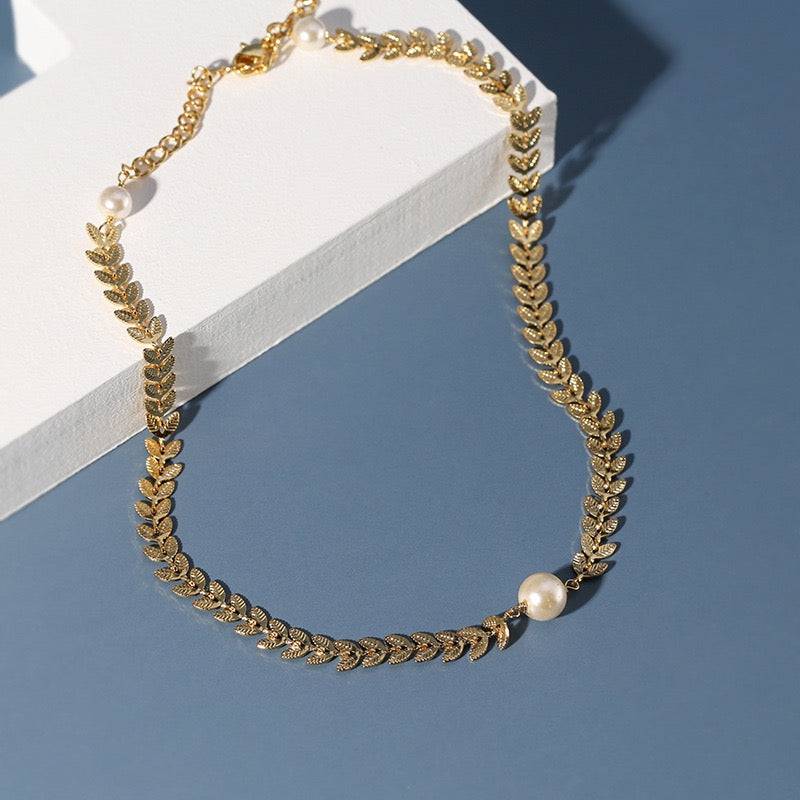 Gold Laurel Leaf Matching Pearl & Earrings Set (Sold Separately) - Zafari Studio Jewelry