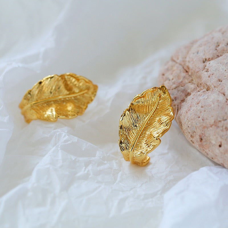 Large Gold Leaf Earrings - Zafari Studio Jewelry