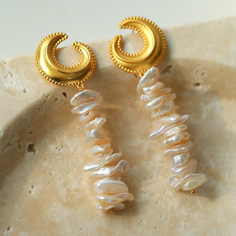 Moon Baroque Pearl Long Earrings - Zafari Studio Jewelry