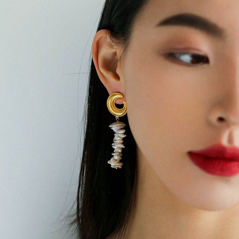 Moon Baroque Pearl Long Earrings - Zafari Studio Jewelry