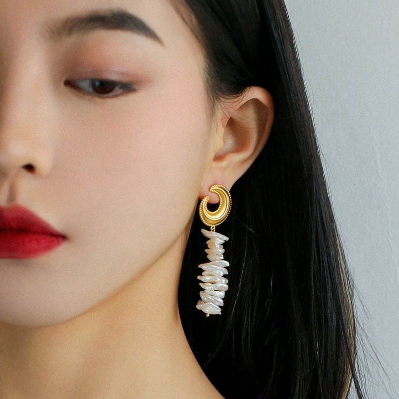 Moon Baroque Pearl Long Earrings - Zafari Studio Jewelry