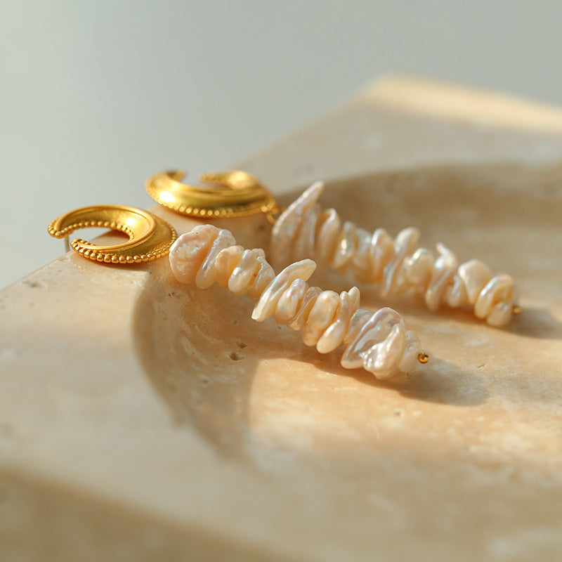 Moon Baroque Pearl Long Earrings - Zafari Studio Jewelry