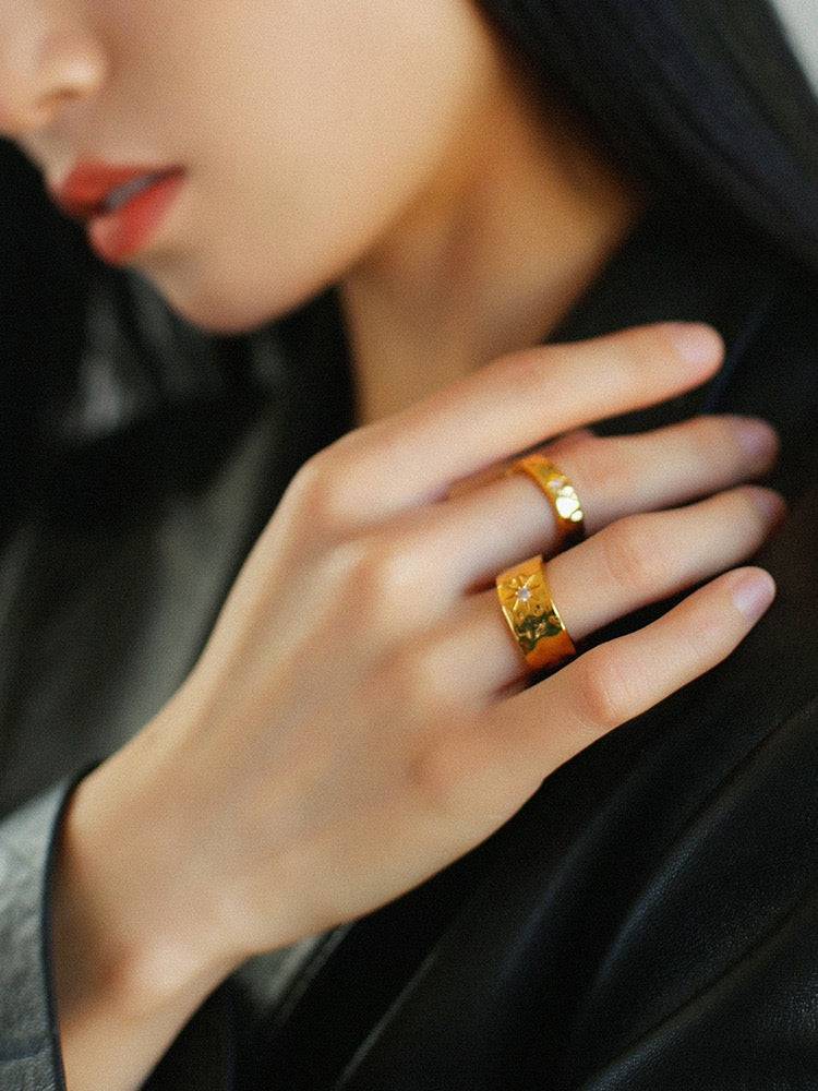 North Star Narrow and Wide CZ Ring - Zafari Studio Jewelry