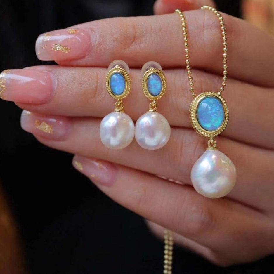 Opal Baroque Pearls Necklace and Earrings Gold Vermeil (Purchase Individually) - Zafari Studio Jewelry