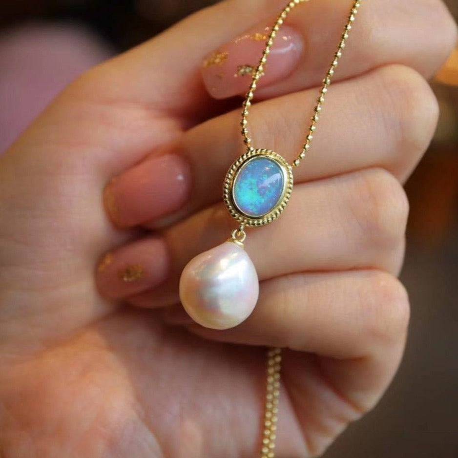 Opal Baroque Pearls Necklace and Earrings Gold Vermeil (Purchase Individually) - Zafari Studio Jewelry