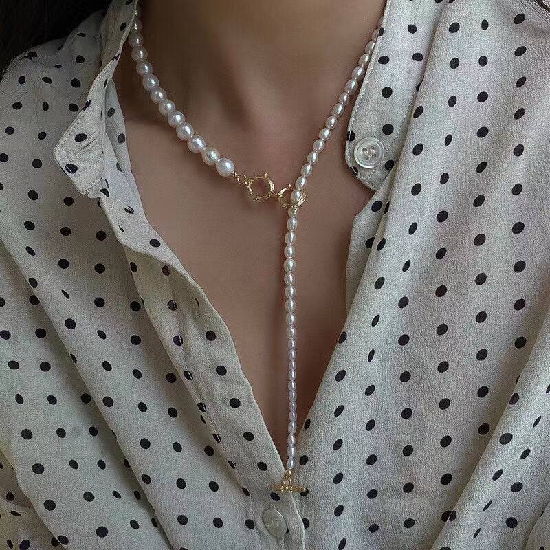 Graduated OT lock pearls necklace - Zafari Studio Jewelry