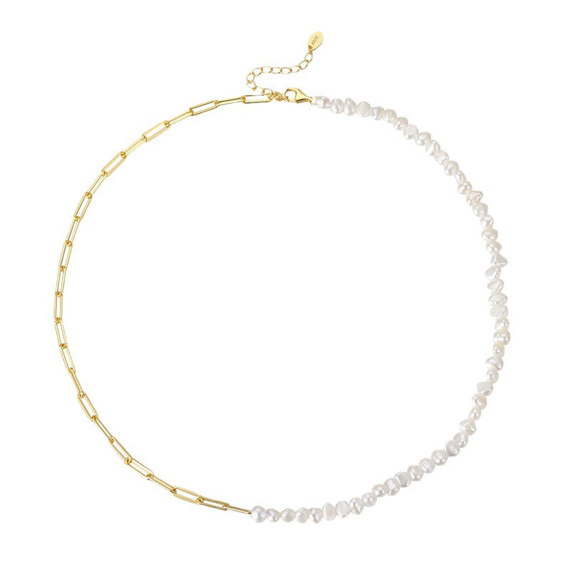 Paperclip Chain Pearl Necklace Sterling Silver - Zafari Studio Jewelry